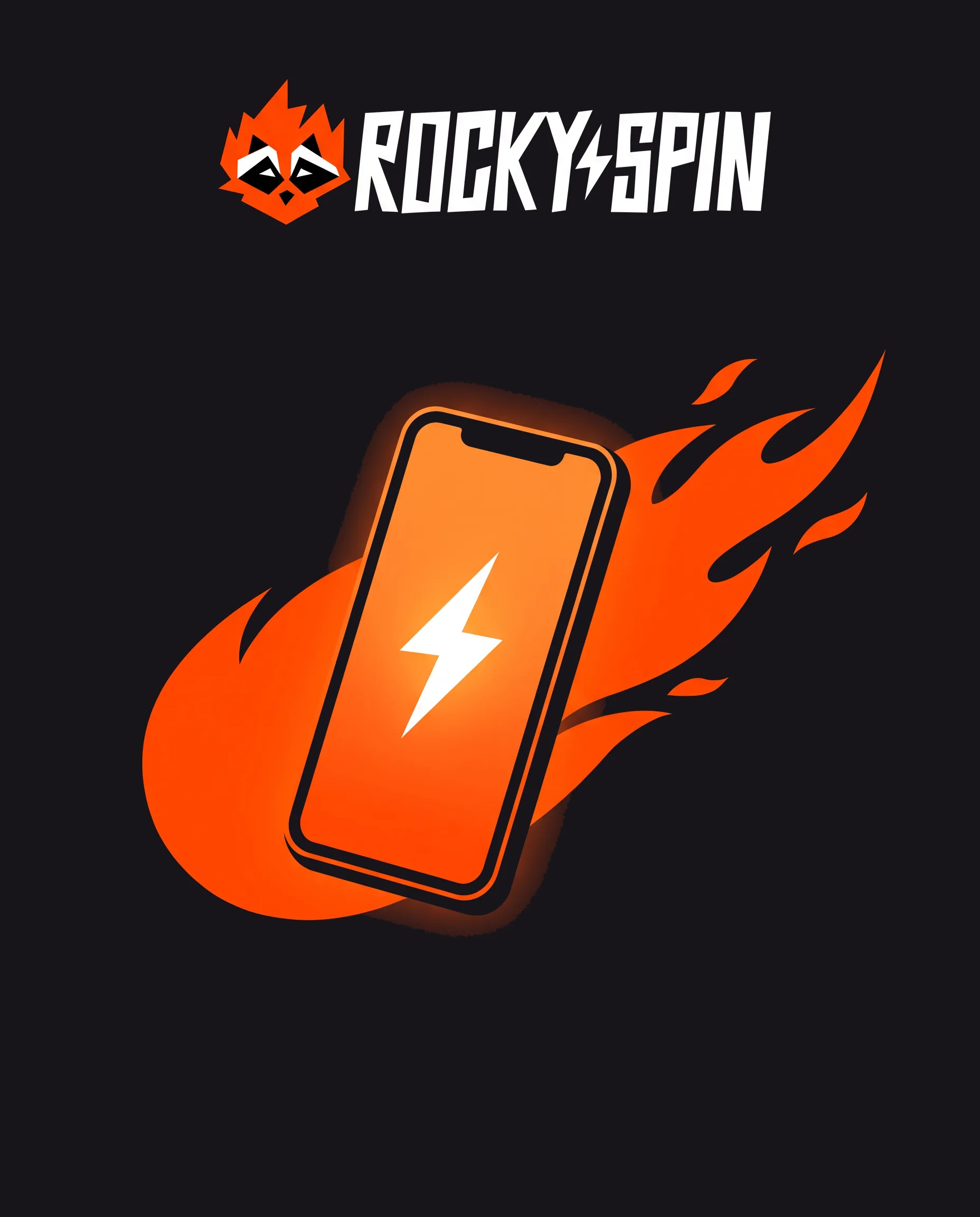 Un telefono arancione con il simbolo RockySpin