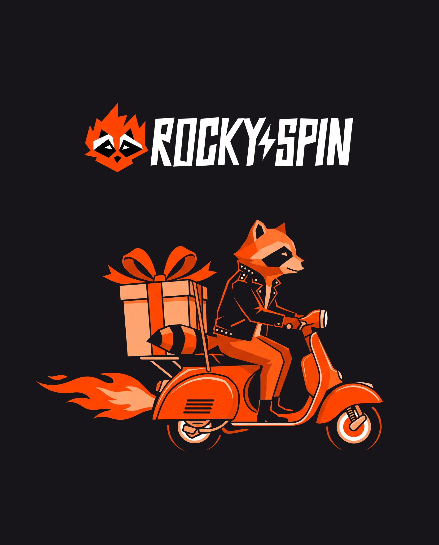La mascotte RockySpin porta un regalo su uno scooter